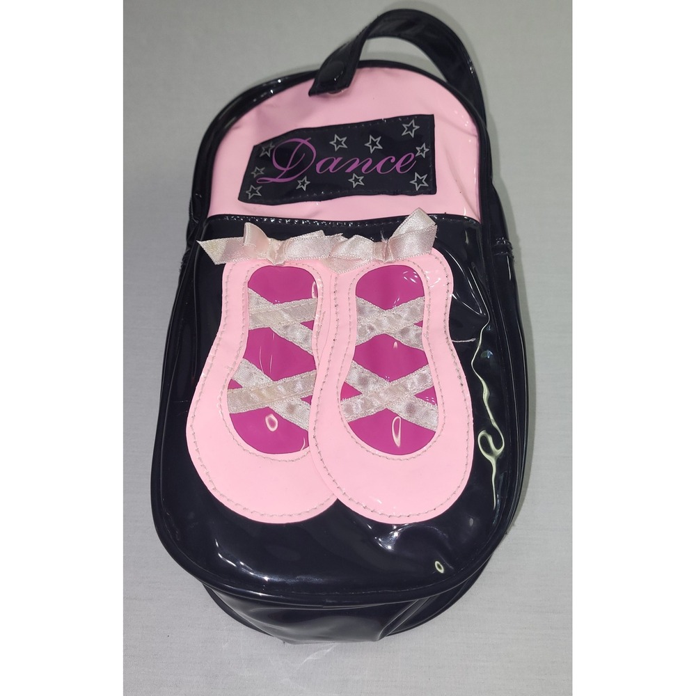 Vintage Dance Shoe Bag Pink Black Patent Slipper Graphic Zip Pouch Y2K